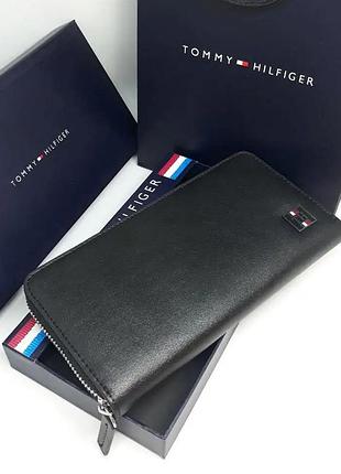 Мужской клатч из натуральной кожи tommy ніlfіgеr горизонтальный длинный кошелек на молнии бумажник портмоне