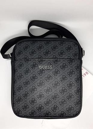 Сумка мужская через плечо guess брендовая барсетка гесс тканевый наплечный мессенджер серая ланшетка канва