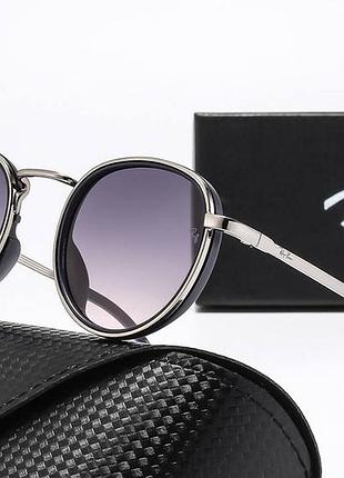 Очки солнцезащитные круглые мужские рей бен серебристые линза поликарбонат имидживые всесезонные классика