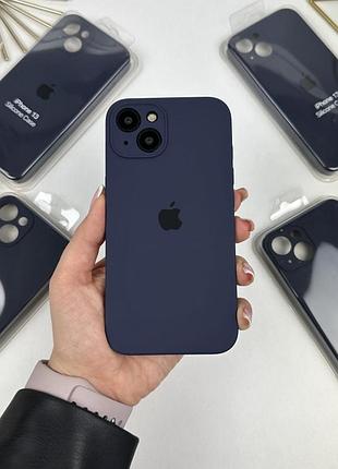 Силиконовый чехол на айфон 13 c закрытым низом и камерами | iphone 13 темно-синий (8)