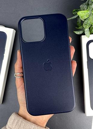 Leather case with magsafe for iphone 13 pro max. кожаный кейс для айфон 13 pro max темно-синий