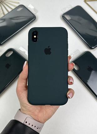 Силиконовый чехол на айфон х (10) с закрытым низом | iphone x / xs темно-зеленый (54)
