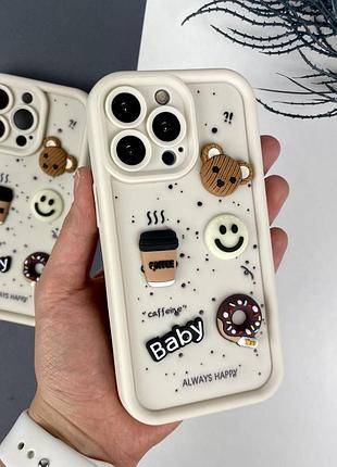 Силиконовый чехол на айфон 13 pro c дизайном. silicone case iphone for 13 pro donut design белый