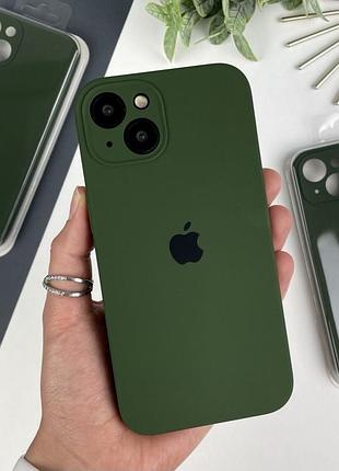 Силиконовый чехол на айфон 13 c закрытым низом и камерами | iphone 13 темно-зеленый (54)