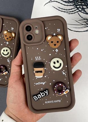 Силиконовый чехол на айфон 11 c дизайном. silicone case iphone 11 donut design коричневый (33)