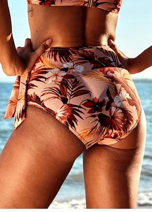 Высокие купальные трусики (плавки) с цветочным принтом, размер 46