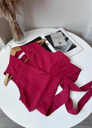 Малиновий топ сорочка на завʼязках льон віскоза