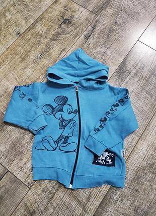 Толстовка, кофта хлопковая на молнии, mickey mouse, р. 80, 9-12мес.