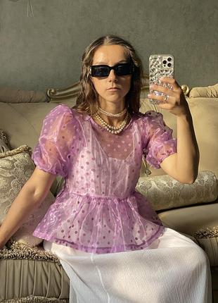 Monki нарядна святкова фатинова обʼємна блуза рукава буфи