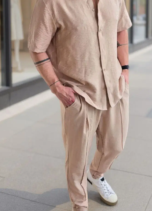 Костюм 2-ка мужской рубашка и брюки лен 6 цветов razg4409-81tве