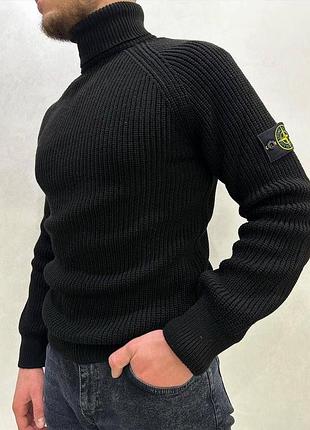 Мужской гольф stone island в черном цвете premium качества