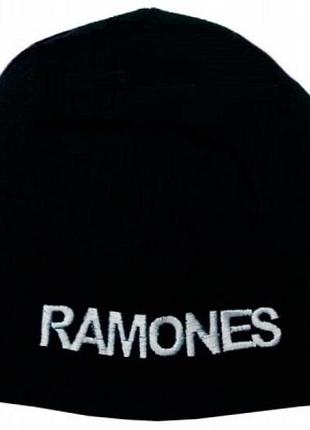 Шапка з вишивкою ramones зимова в'язана чорна