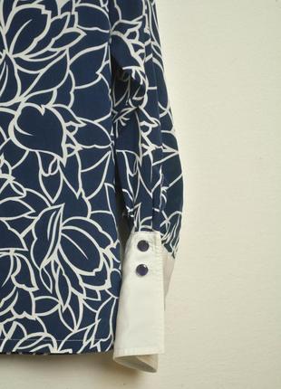 Винтажная двубортная блузка с манжетами и воротником узор блуза рубашка синий скидки 1+1=36 фото