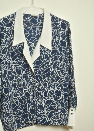 Винтажная двубортная блузка с манжетами и воротником узор блуза рубашка синий скидки 1+1=32 фото