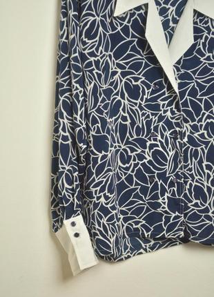 Винтажная двубортная блузка с манжетами и воротником узор блуза рубашка синий скидки 1+1=33 фото