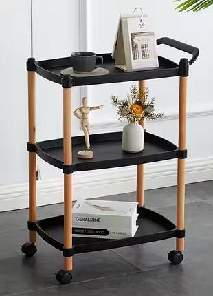 Візок для кухні та кімнати таця пересувна на колесах, пересувна з ручкою на колесах на 3 яруси, етажерка універсальна побутова кол