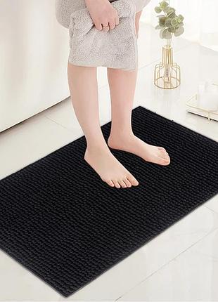 Коврик для ванны и душа bathlux длинный мягкий ворс прорезиненный, нескользящий 80*50 черный