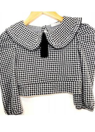 Распродажа🔥🔥🔥!!!
короткая женская кофта блузка с длинным рукавом с принтом «гусиная лапка» в стиле шанель от бренда girlswear