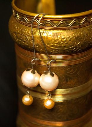 Сережки ручна роб перлам куля біжутерія білі куля жемч перлина2 фото