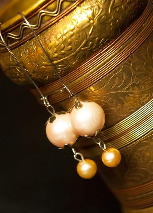 Сережки ручна роб перлам куля біжутерія білі куля жемч перлина4 фото
