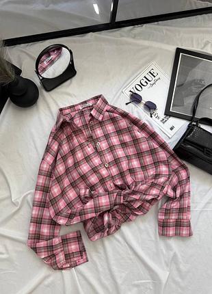 Сорочка в клітинку оверсайз крою тканина меланж