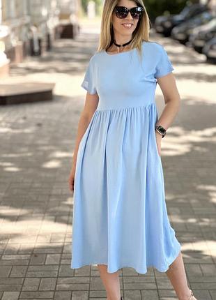 Женское летнее платье миди с высокой талией