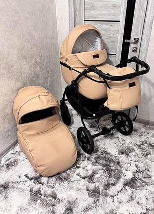 Коляска 2 в 1 classik victoria gold екошкіра (бежева)