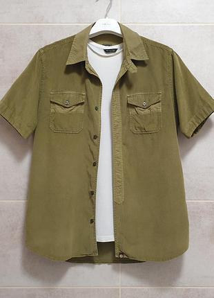 Pretty green рубашка - m - зеленая легкая вельветовая мужская короткая рукав - fсm • британский бренд • 100% cotton