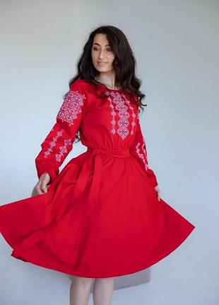 Платье вышитое красное платье вышитое женское вышиванка красное платье для женщин 1016