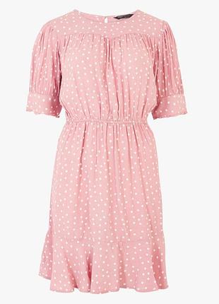 Вискозная мини-платье m&amp;s с завышенной талией и отделкой в горошек