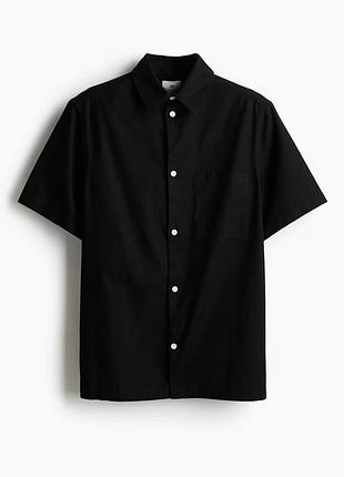 Чорна сорочка н&м нова рубашка з коротким рукавом льон regular fit short-sleeved linen-blend shirt