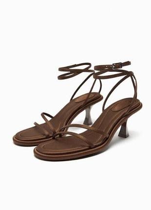 Коричневі сатинові мінімалістичні босоніжки 41 zara