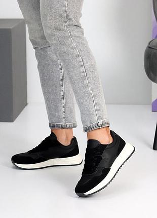 Невысокие комбинированные женские кроссовки кожа + замша на белой подошве, легкие кроссы для прогулок размера