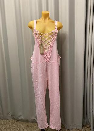 Комбінезон рожевий мереживний coutureve paris великих розмірів для вагітних