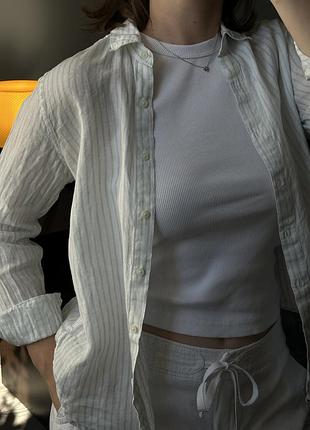 Сорочка в смужку uniqlo зі 100% льону