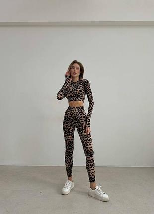 Костюм женский однонтонный топ на длинный рукав лосины на высокой посадке, качественный, стильный базовый