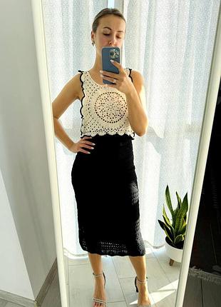 Новое ажурное платье миди с открытой спинкой от zara, размер с