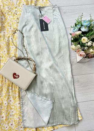 Сатинова спідничка міді мʼятного кольору prettylittlething, розмір 12 uk (наш 46)