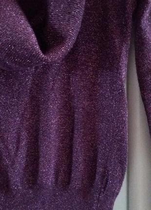 Фиолетовый сиреневый джемпер свитер с люрексом с шалевым воротником размер м.2 фото