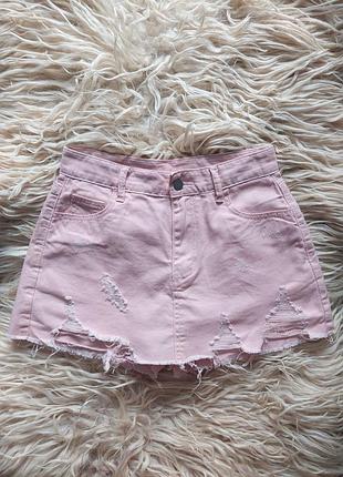 Стильні джинсові шорти спідниця трендового кольору.