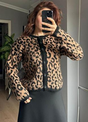 Накладний платіж ❤ турецький теплий кардиган кофта на ґудзиках пухнастий в леопардовий принт леопард
