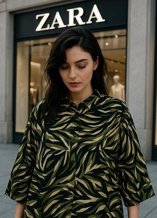 Блуза женская zara с принтом, размер m, полиэстер