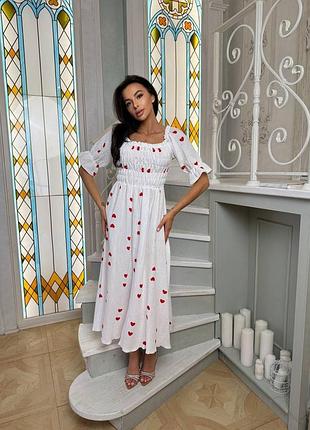 Платье миди муслиновое в сердечках