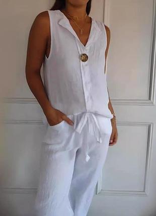 Летний белый женский костюм бренда marc and spencer