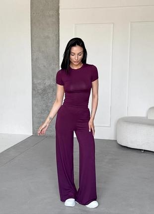 Костюм (футболка + штаны) женский из вискозы сливовый