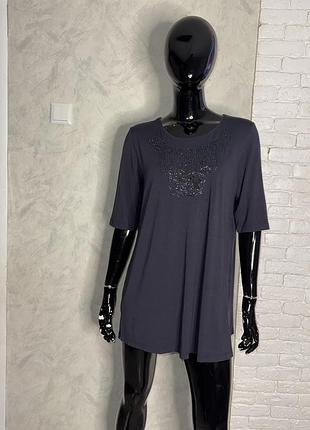 Трикотажна блуза декорована бісером блузка ulla popken, xxl -xxxl 52-54р