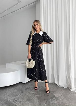 Медное платье в горох с воротничком