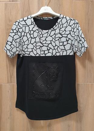 French bulldog - футболка - m/l - черно белая - объемный принт с бульдогом - женская - выполнена в италии