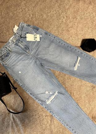Джинси мом zara з потертостями/джинси зара/блакитні джинси