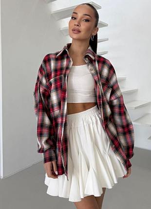 Рубашка женская в клетку фланелевая клетчатая повседневная кэжуал папина оверсайз базовая стильная красная